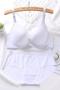 plus size stretch 4 colors traceless glossy gather with bra rim padded bra sets_White