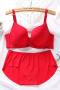plus size stretch 4 colors traceless glossy gather with bra rim padded bra sets_White_Red