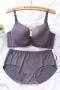 plus size stretch 4colors traceless glossy gather with bra rim padded bra sets#2_Black_Dark Gray