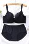 plus size stretch 4colors traceless glossy gather with bra rim padded bra sets#2_Black