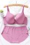 plus size stretch 4colors traceless glossy gather with bra rim padded bra sets#2_Black_Dark Gray_Pink