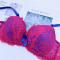 sexy plus size slight stretch lace thin cup large breast underwire push up bra#1_Black_Magenta