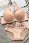 plus size stretch stitching lace gather with bra rim padded bra sets_Pink