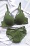 plus size stretch stitching lace gather with bra rim padded bra sets_Pink_Dark Green
