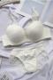 plus size stretch stitching lace gather with bra rim padded bra sets#2_White