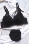 plus size stretch stitching lace gather with bra rim padded bra sets#3_Black