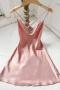 sexy non stretch imitation silk backless mini dress sleepwear_Black_Pink
