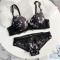 plus size stretch floral batch printing lace trim with bra rim padded bras_Black