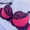 sexy slight stretch lace gather lift underwire padded bra set size run small_Magenta