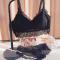 sexy plus size stretch lace breathable padded thin bra set size run small_Black