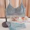 sexy plus size stretch lace breathable padded thin bra set size run small#1_Sky Blue