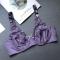 plus size stretch stitching lace with bra rim unpadded braletts#3_White_Purple