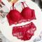sexy plus size stretch lace 5 colors with bra rim gather padded bra sets_Black_White_Pink_Red