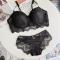 sexy plus size stretch lace 5 colors with bra rim gather padded bra sets_Black