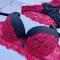 sexy slight stretch lace breathable lift padded thin bra set size run small_Black_Magenta