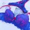 plus size stretch lace thin cup large breast underwire lift bra set size run small_Magenta_Blue