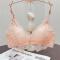 plus size stretch lace gather padded triangle bra_Black_White_Pink
