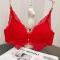 plus size stretch lace gather padded triangle bra#2_Red