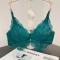 plus size stretch lace gather padded triangle bra#2_Red_Dark Green