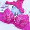 plus size stretch lace cup large breast underwire lift bra set size run small#1_Black_Magenta