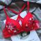 sexy stretch flower batch printing lace trim gathre padded bras_Black_White_Red