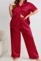 new plus size non stretch simple imitation silk two piece sets sleepwear_Black_Gray_Pink_Red