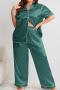 new plus size non stretch simple imitation silk two piece sets sleepwear_Black_Gray_Pink_Red_Green