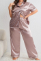 new plus size non stretch simple imitation silk two piece sets sleepwear_Black_Gray_Pink