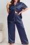 new plus size non stretch simple imitation silk two piece sets sleepwear_Black_Gray_Pink_Red_Green_Dark Blue