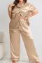 new plus size non stretch simple imitation silk two piece sets sleepwear_Black_Gray_Pink_Red_Green_Dark Blue_Champagne
