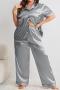 new plus size non stretch simple imitation silk two piece sets sleepwear_Black_Gray