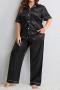 new plus size non stretch simple imitation silk two piece sets sleepwear_Black