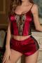 sexy plus size lace stitching lace sling shorts sets size run small_Black_Rose Red