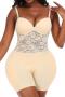 sexy plus size slight stretch lace stitching padded lift hip shapewear playsuit_Black_Nude