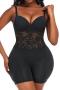 sexy plus size slight stretch lace stitching padded lift hip shapewear playsuit_Black