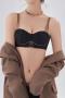 stretch 4 colors bow decor gather detachable strap bras size run small_Black