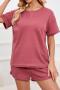 casual plus size stretch simple loose solid pocket short sets loungewear_Black_Watermelon Red