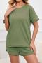 casual plus size stretch simple loose solid pocket short sets loungewear_Black_Watermelon Red_Light Green_Green