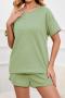 casual plus size stretch simple loose solid pocket short sets loungewear_Black_Watermelon Red_Light Green