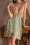 slight stretch butterfly pattern halter-neck padded sleepwear size run small_White_Green