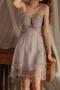 slight stretch butterfly pattern halter-neck padded sleepwear size run small_White_Green_Light Purple