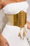 stretch stitching glossy pu lace-up girdle_Gold