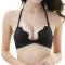 sexy slight stretch solid color traceless padded gather bras_Black