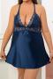 sexy plus size slight stretch stitching lace v-neck sleepwear_Black_Red_Dark Blue