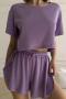 casual plus size slight stretch solid color loose shorts set loungewear_Sky Blue_Purple
