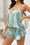 sexy non-stretch cherry printing sling imitation silk two-piece set sleepwear_Black_Gray_Light Green