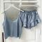 new non-stretch sexy imitation silk pure color loose two-pieces set sleepwear_Black_Pink_Red_Yellow_Haze Blue
