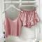 new non-stretch sexy imitation silk pure color loose two-pieces set sleepwear_Black_Pink