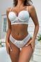 sexy slight stretch embroidered padded underwire push up bra & panty set_Black_White