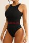 high stretch plus size solid color tight breathable bodysuit shapewear_Black